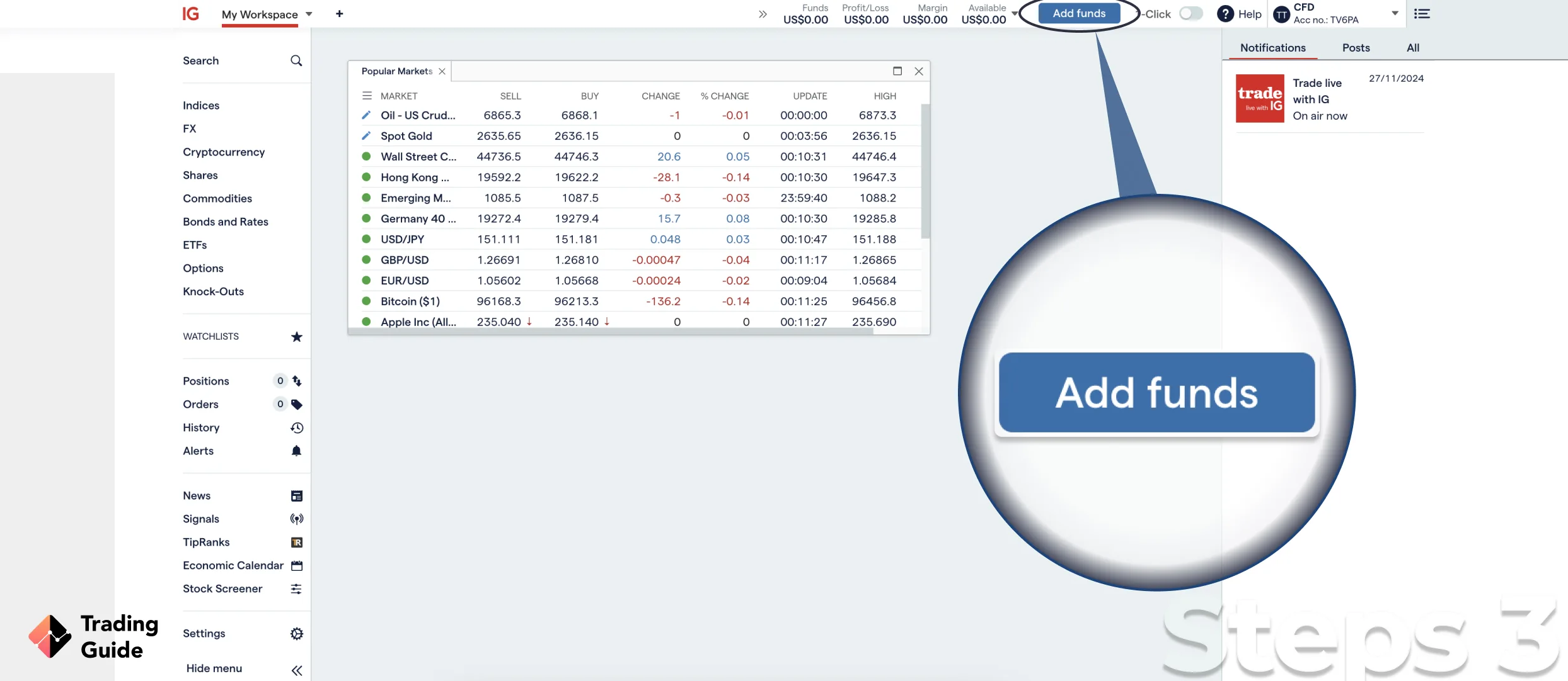 deposit funds on ig markets step 3