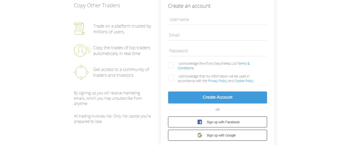 Create a Trading Account on eToro