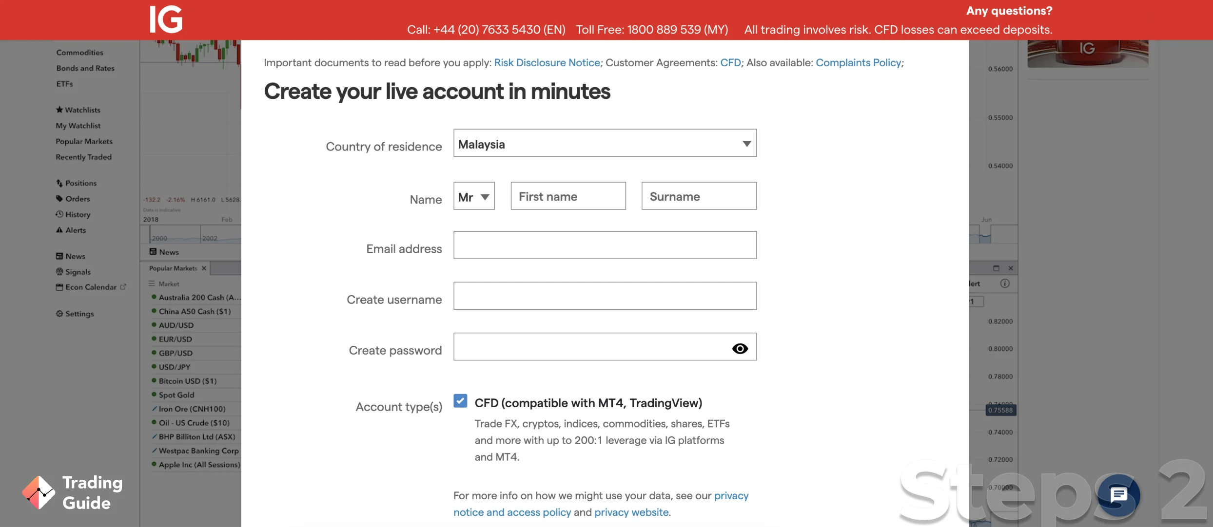 register for an account step 2